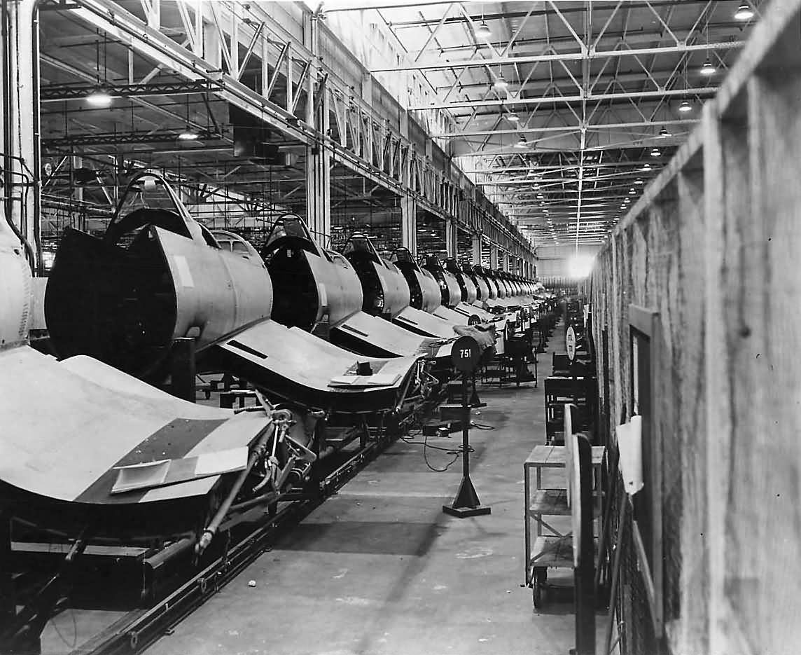 Chance Vought F4U Corsairs on Assembly Line in Stratford Plant 1943