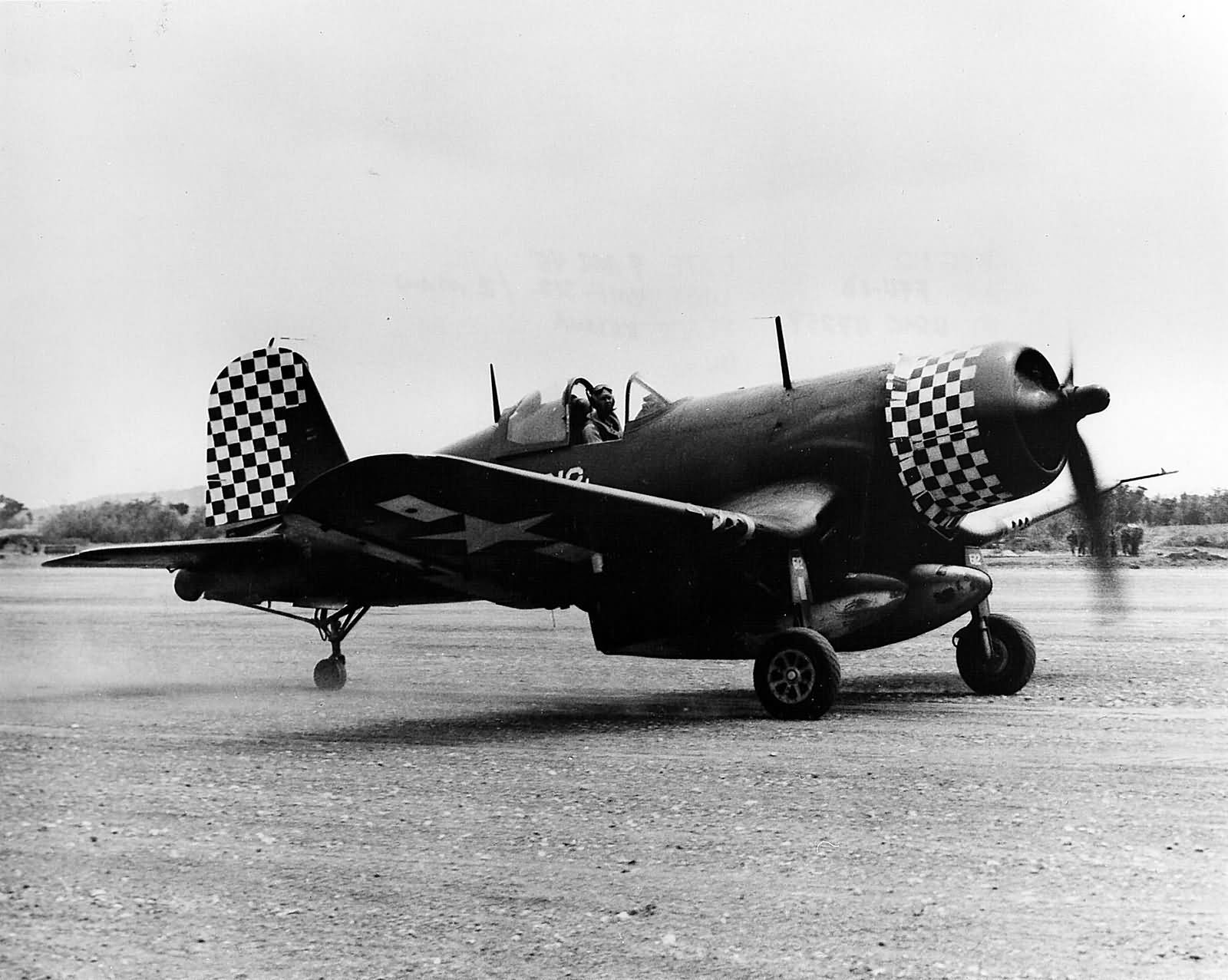 F4U-1D Corsair of VMF 312 Kadena Airfield on Okinawa April 9 1945