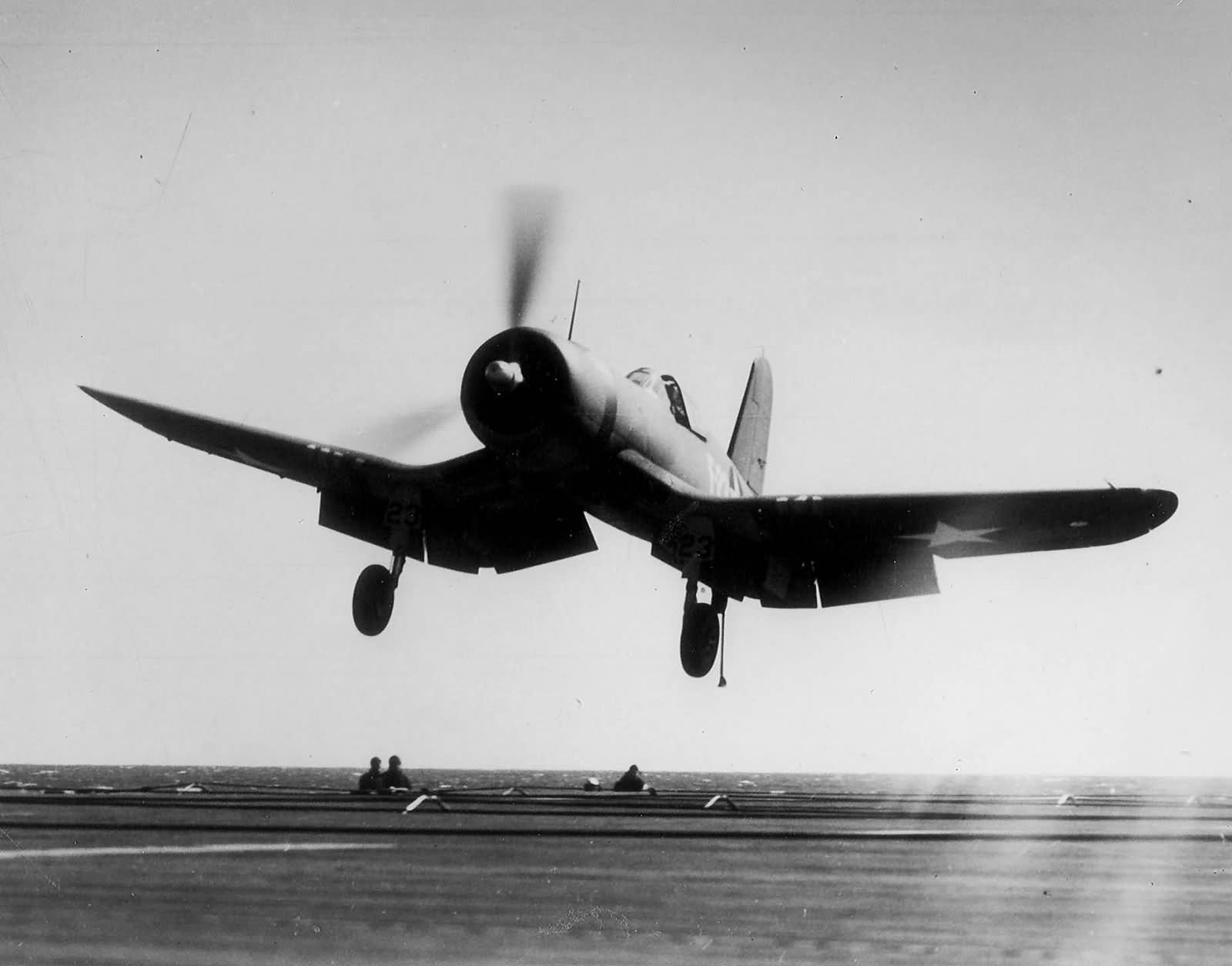F4U-1 Corsair landing on board the training carrier USS Wolverine IX-64 Lake Michigan – April 2, 1943