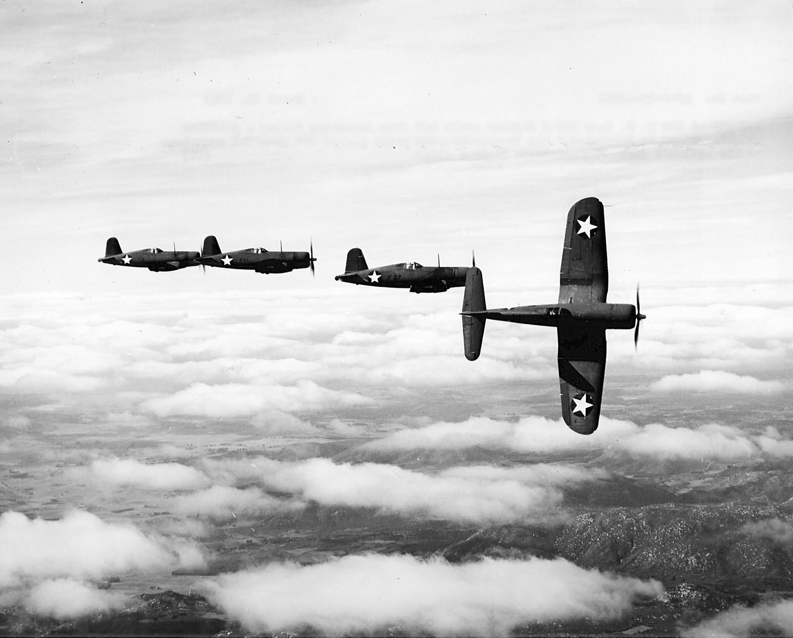 F4U-1 Corsairs of VF-12 in flight on March 23, 1943