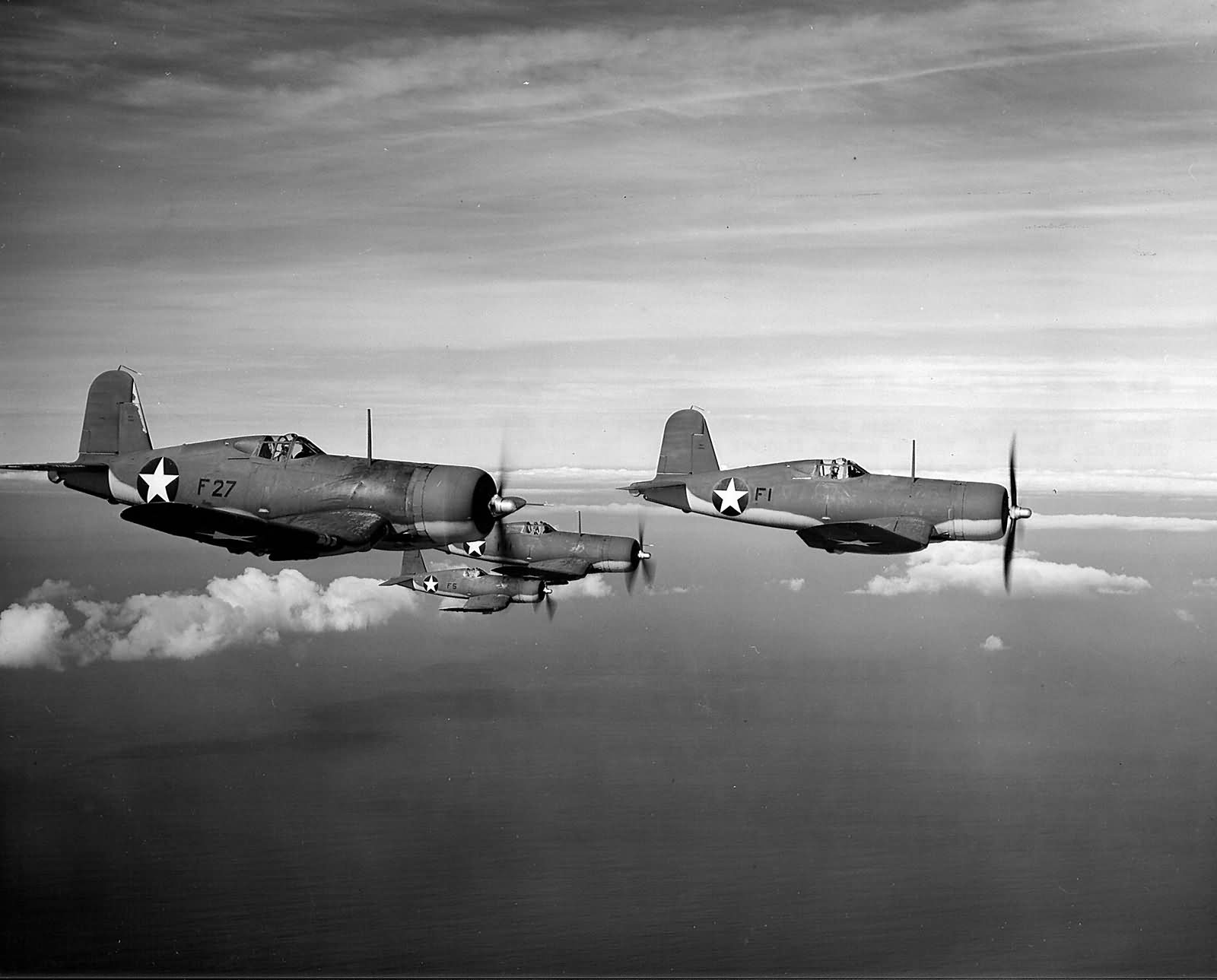F4U-1 Corsairs of VF-12 in formation on May 26, 1943