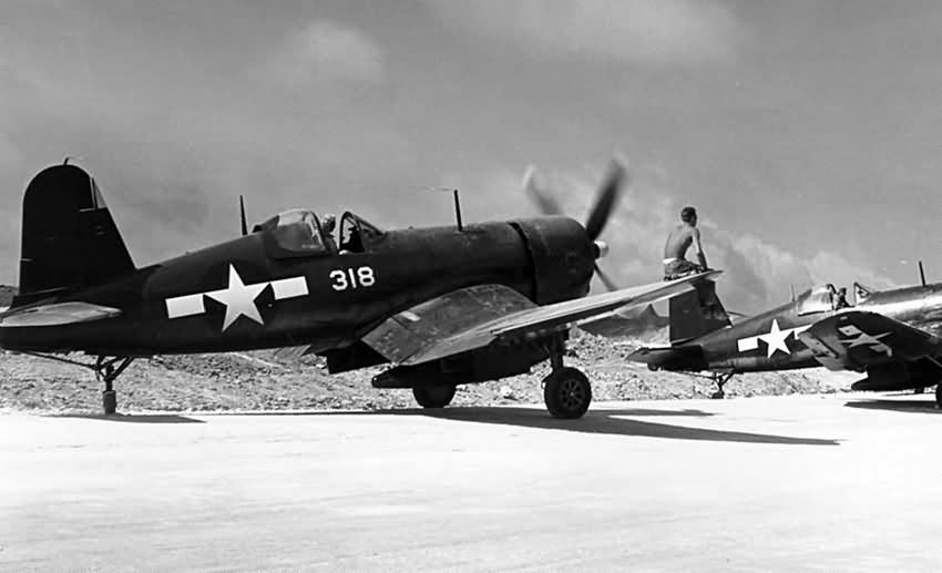 F4U-4 Corsair 318 of VMF-224 on Okinawa June 1945