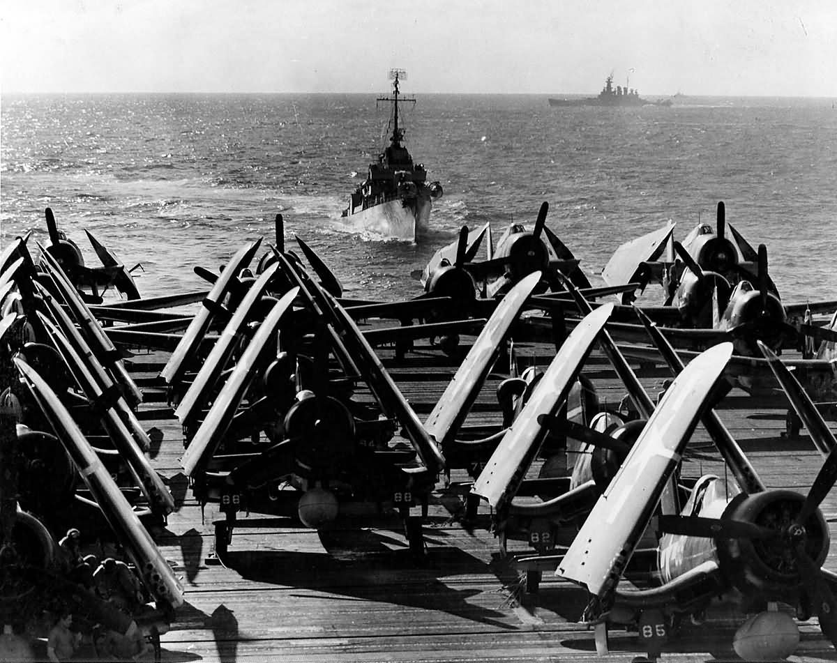 F4U Corsairs on board the carrier USS Essex CV-9 February 27 1945