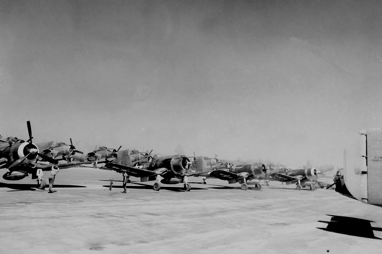 F4U Corsairs and TBM on Iwo Jima 1945