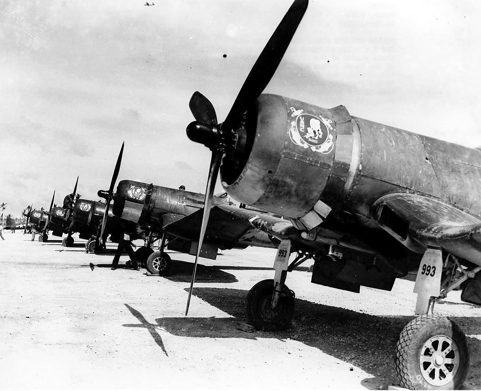 F4U Corsair 993 of VMF-222 airfield on Samar Philippines March 10 1945
