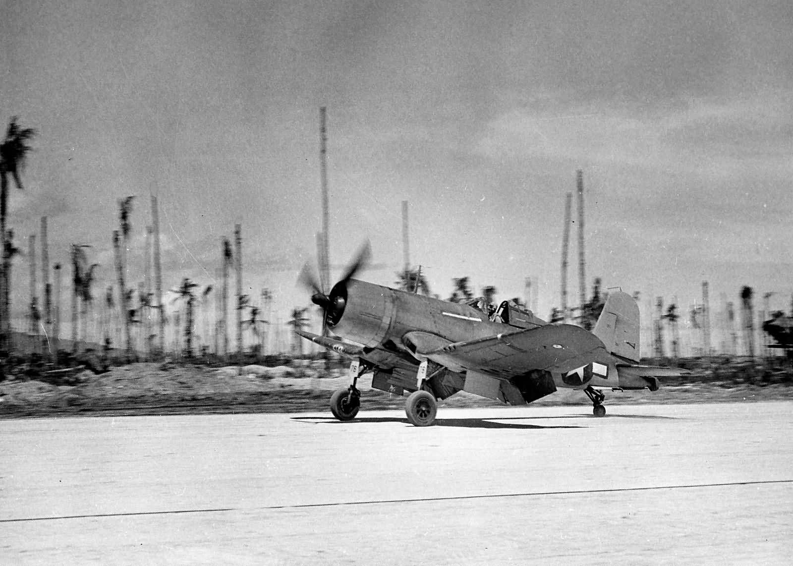 Maj Owens landing in his F4U at Munda Field