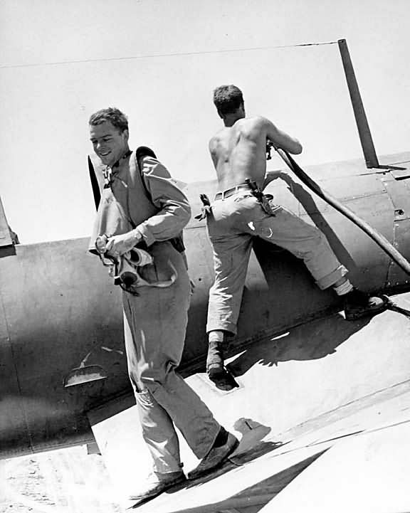 Marine Chance Vought F4U Corsair and Pilot Munda Field 1943