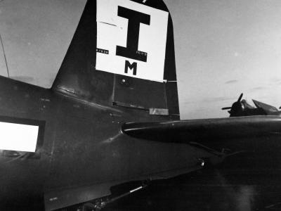 USS Block Island insignia on tail of FG-1D 87828 April 1945