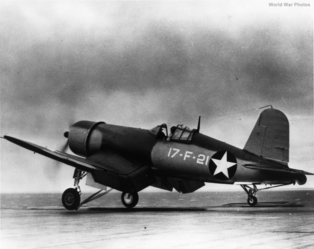 F4U-1 17-F-21 of VF-17 aboard USS Bunker Hill 29 June 1943