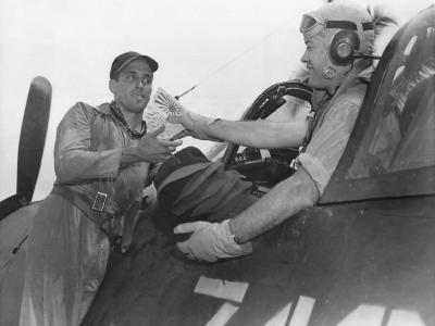 F4U 17740 of VMF-214 and Ace Chris Magee with Pappy Boyington 1944