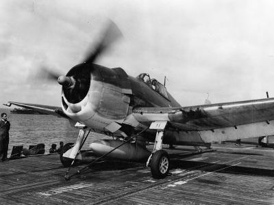 F6F-3 Hellcat #11 of VF-2 on the catapult on board the carrier USS Hornet CV-12 May 6, 1944