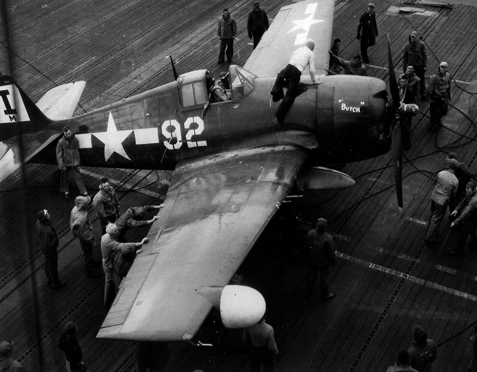 F6F-5N Hellcat of VMF(N)-511 on board the escort carrier USS Block Island CVE-106, Okinawa May 19, 1945