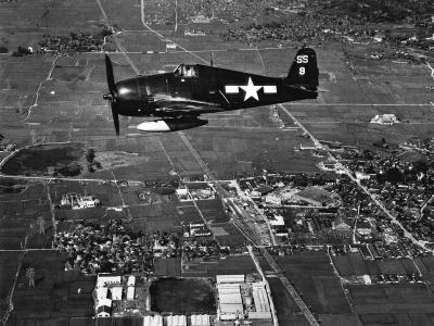 F6F-5N Hellcat 9 of VF(N)-91 USS Bon Homme Richard CV-31 in flight over China September 12, 1945