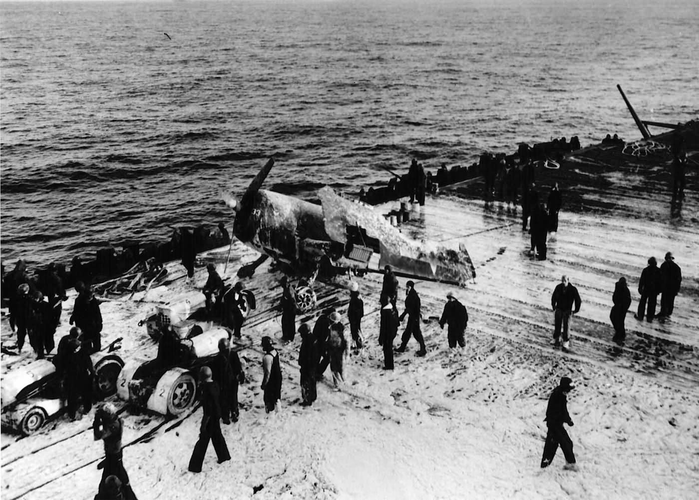 F6F-5N Hellcat of VF(N)-90 USS Enterprise CV-6 after kamikaze attacks against the carrier May 14, 1945