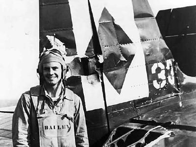 Damaged F6F-5 Hellcat #33 of the VF-23 USS Langley (CVL-27) – April 1945. Pilot Ensign George Bailey