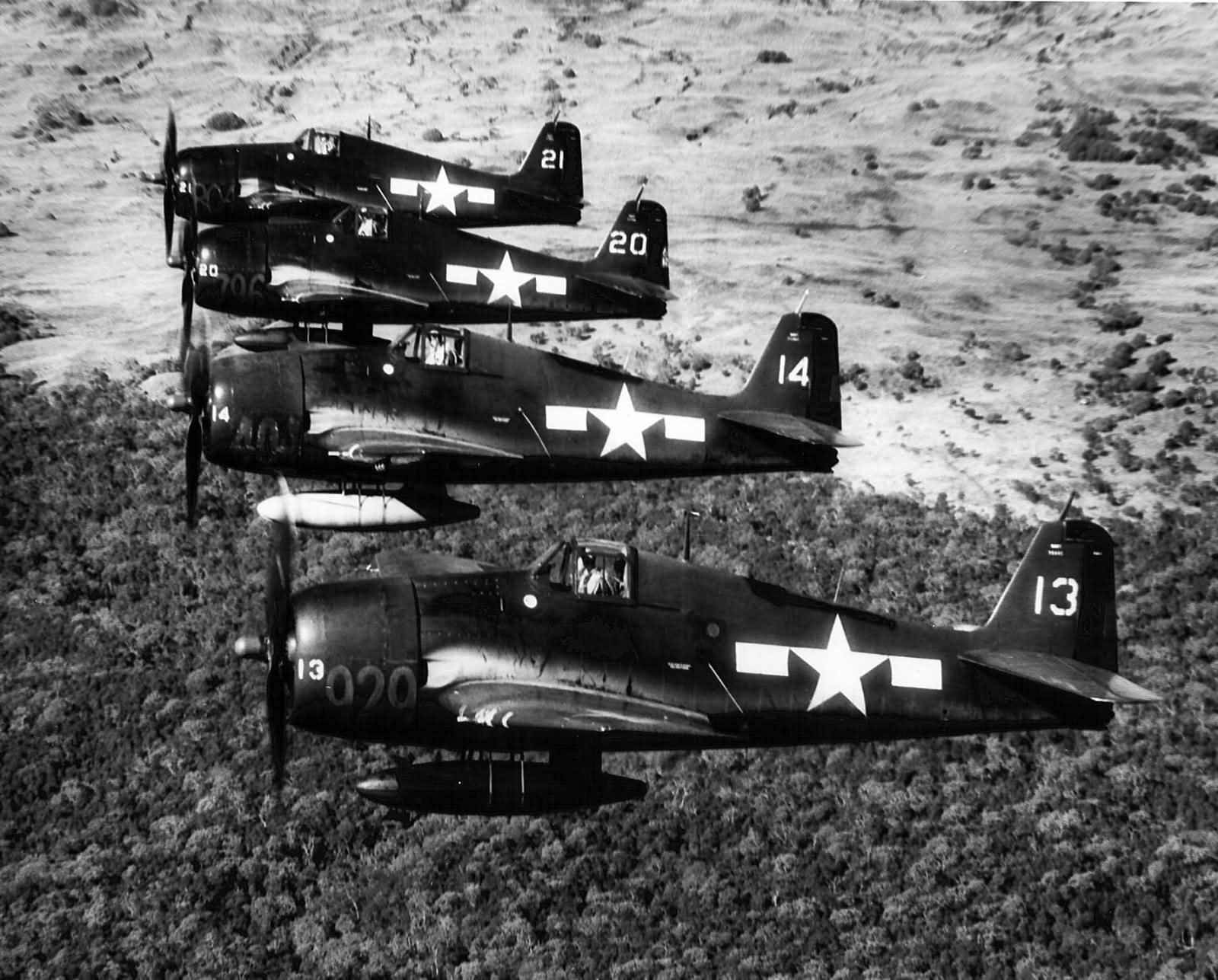 F6F-5 Hellcats of VF-6 formation over Moanaloa Hawaii February 14 1945