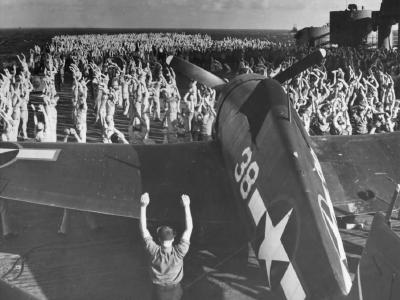 F6F-3 Hellcat 38. Crew during morning exercises at sea USS Yorktown CV-10