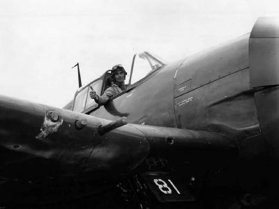 F6F Hellcat #81 of VF-8 Commander Shifley Ready for Takeoff from USS BUNKER HILL 1944