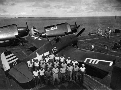 F6F Hellcat #15 of VF-32 on the deck of the light carrier USS Cabot CVL-28 September 19, 1945