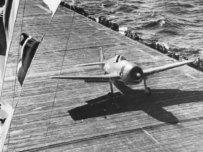 F6F Hellcat Ready for Takeoff from Carrier for Raid on Wake Island October 1943