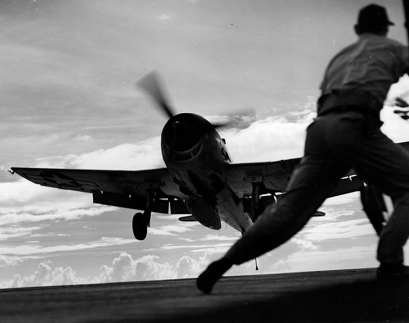 F6F Hellcat of VF-25 before landing on board the light carrier USS Cowpens (CVL-25)
