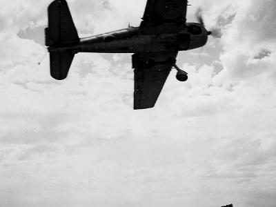 F6F Hellcat over board the auxiliary carrier USS Nassau (ACV)-16 1943