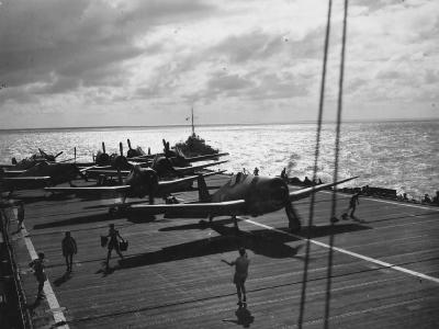 F6F of Fleet Air Arm Hellcat Mk II on deck of HMS Ameer