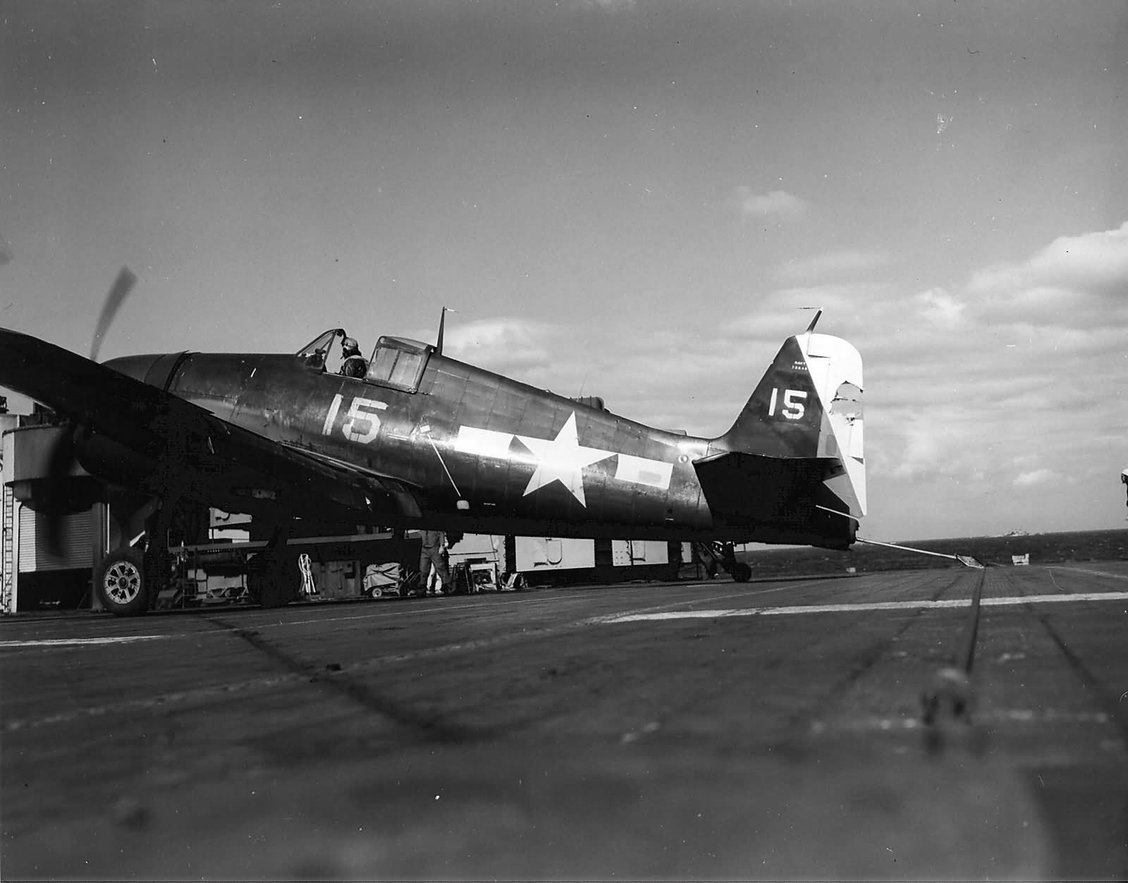 Lt Henry Rowland of VF-3 – USS Yorktown CV-10 damaged F6F Hellcat #15 suffered during a strike against Tokyo in February 17, 1945