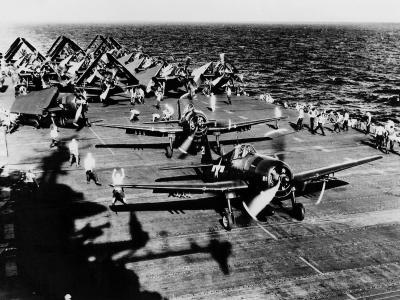 USS Antietam CV-36 F6F Hellcats of Air Group 89 ready for launch of April 17 1945