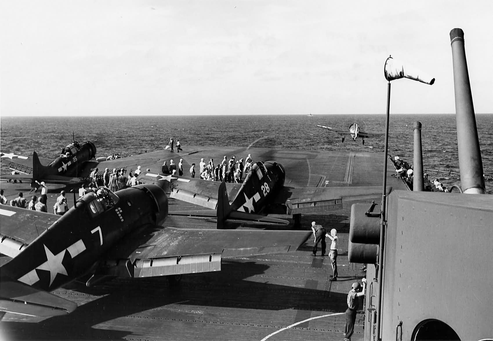 USS Lexington CV-16 March 23, 1944 Hellcats of VF-16 and SBD Dauntless of VB-16