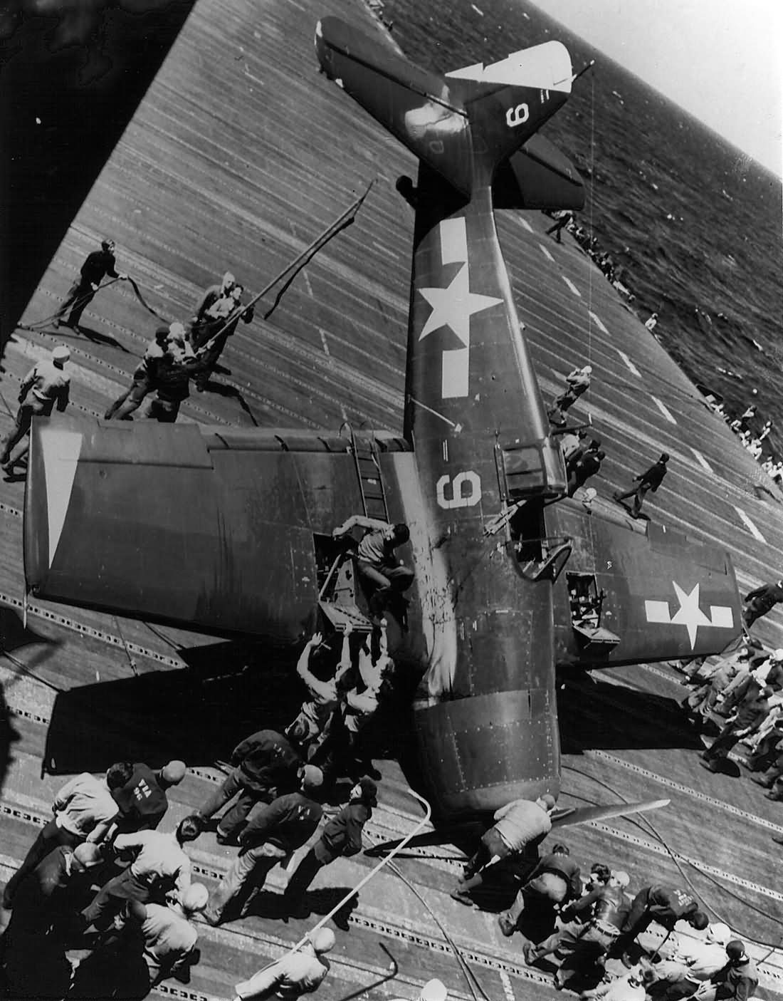 USS Yorktown CV-10 May 9 1945 crash of an F6F-5 Hellcat of VF-9