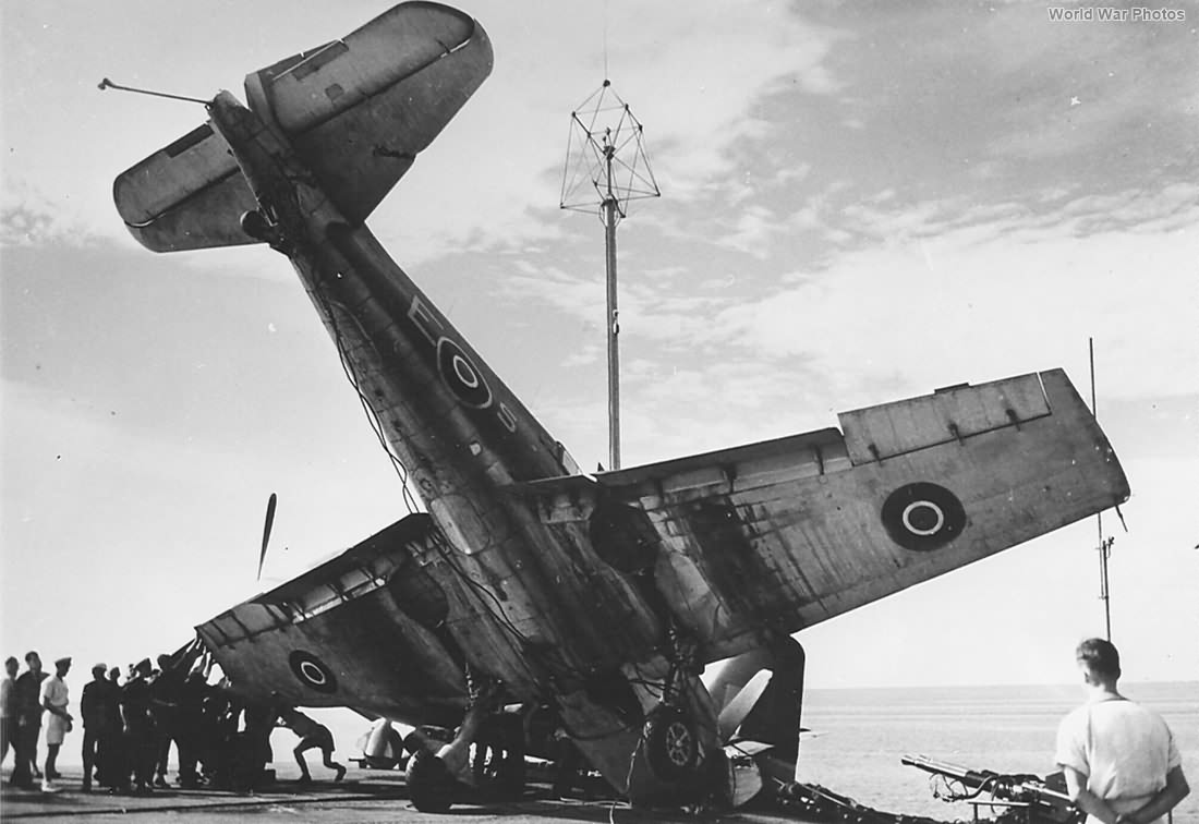 Hellcat of No 800 Sqn on the deck of HMS Emperor in the Aegean Sea