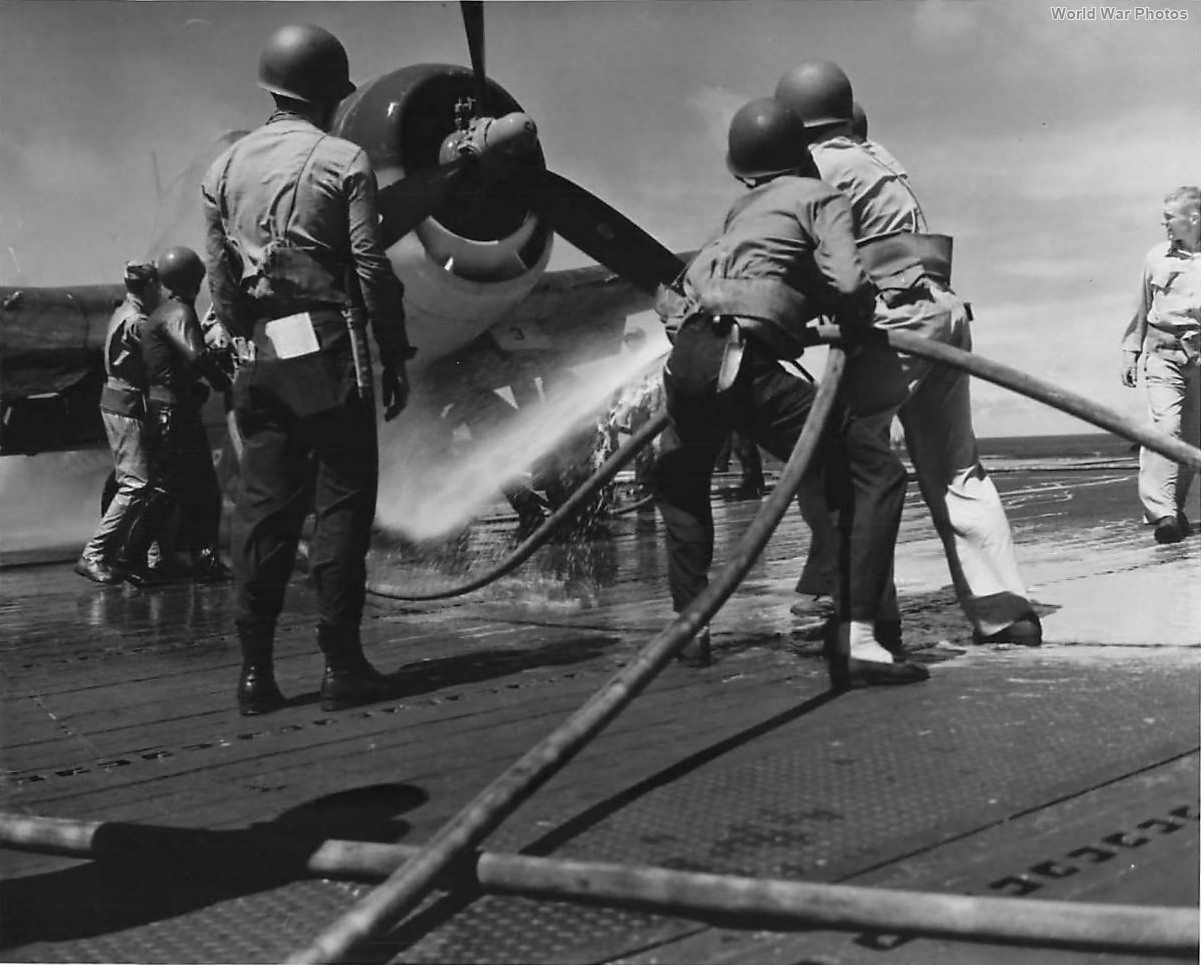 Burning F6F 66101 of VF-25 USS Cowpens Lt Alfred W. Magee 24 November 1943