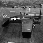 Lt Maseley in F6F 40090 ready to take off from USS Yorktown June 1944