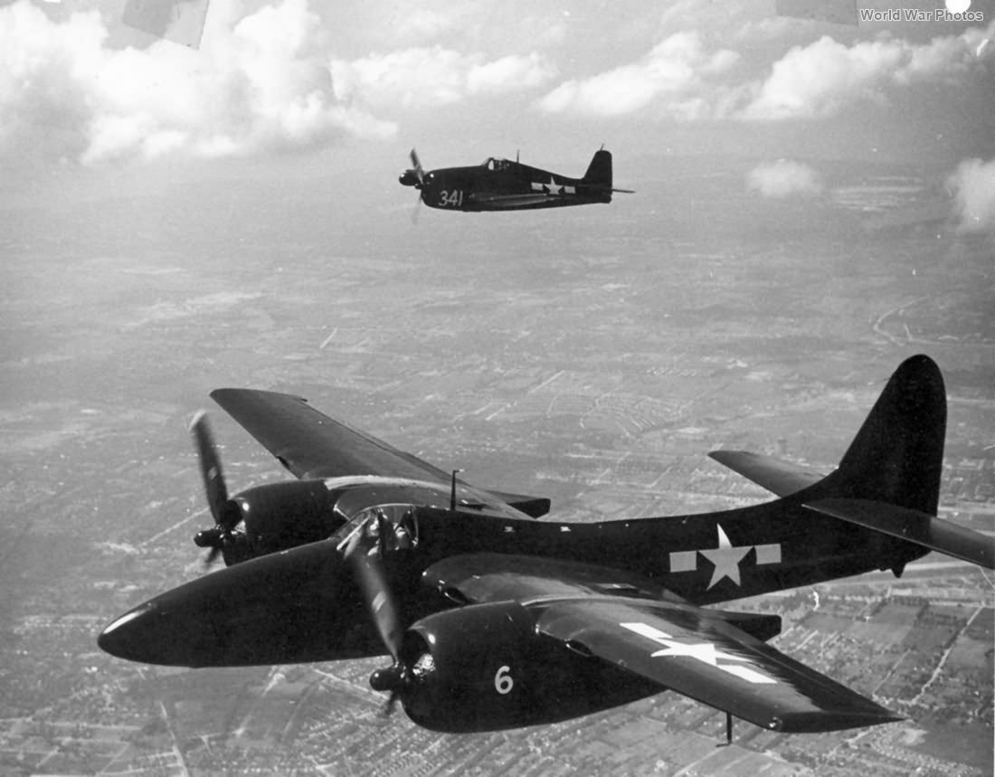 Grumman F7F and F6F in flight