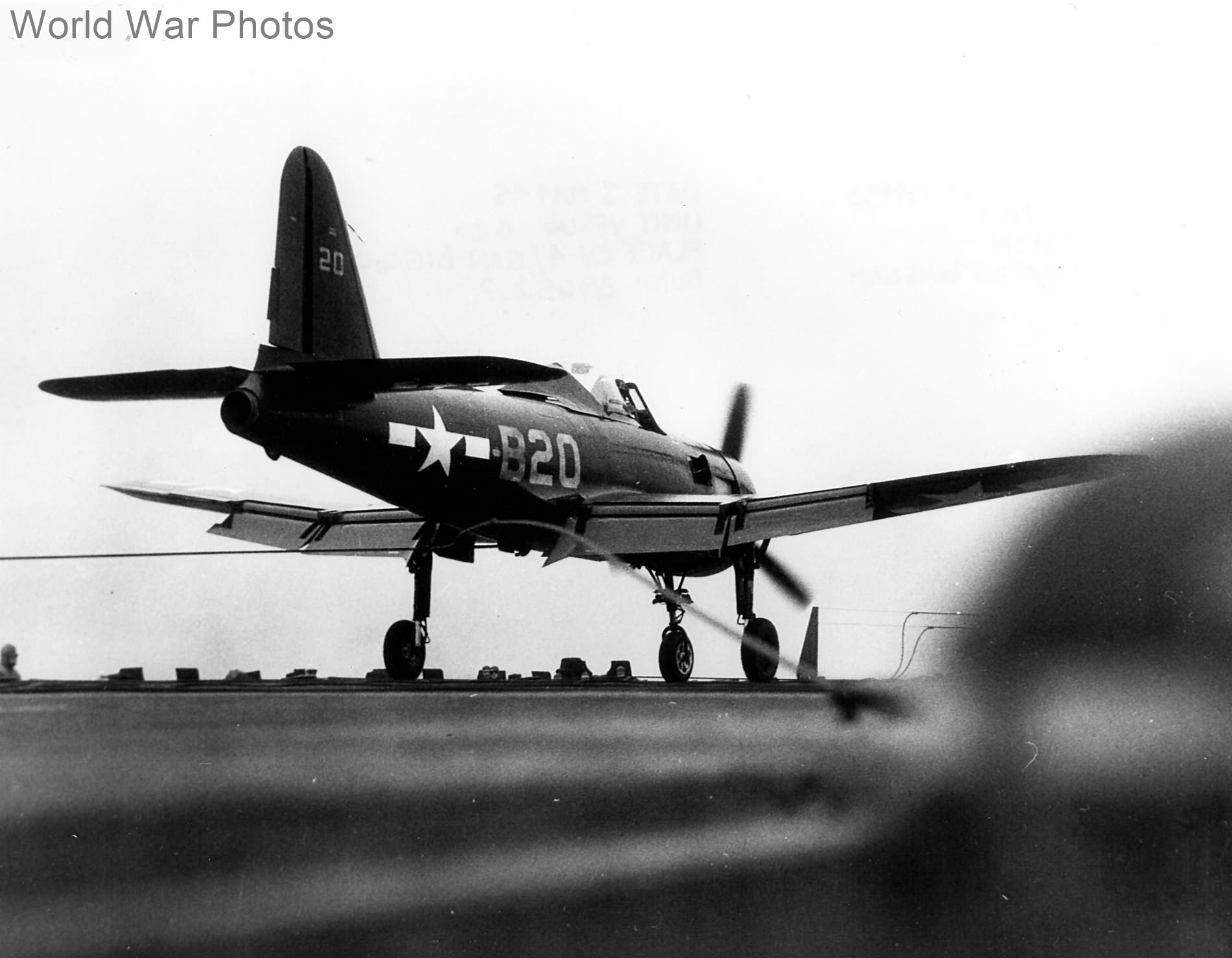 Fireball B-20 traps on board the carrier USS Ranger, May 1945