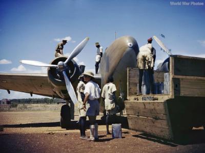 Lockheed Lodestar aircraft being refuelled at Juba