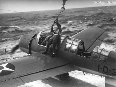 OS2U being recovered by USS Arizona
