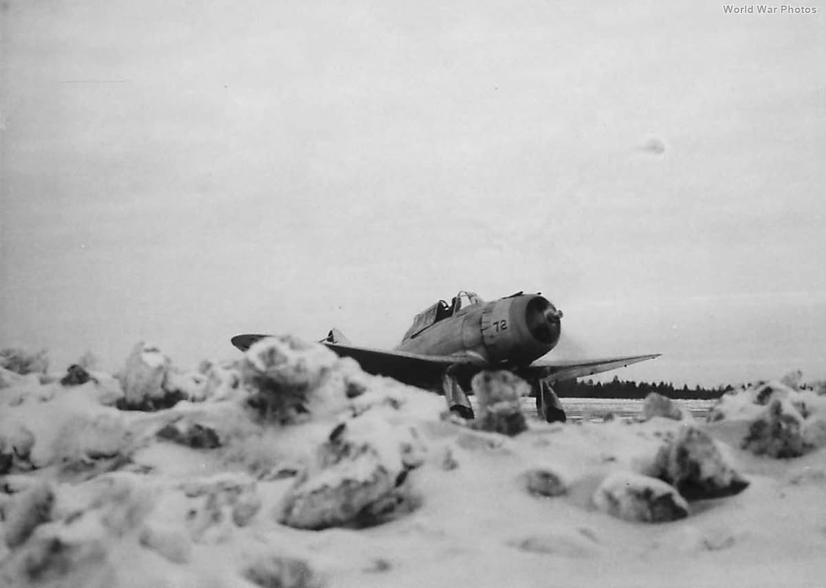 P-35 of the 41st PS taxis along snow banked runway at Camp Skeel 1940