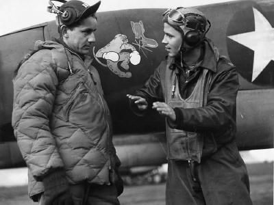 Capt Millard and Capt Hustoad by Nose Art on Lockheed P-38E 343rd Fighter Group 54th FS 1943
