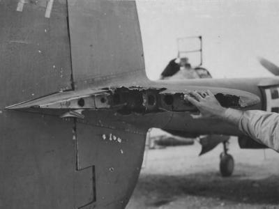 Lockheed P-38H Lightning 1st FG hit on tail by Bf109