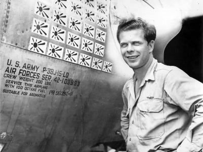 Medal of Honor Pilot Richard Bong by P-38J-15- LO Lightning 42-103993 named Marge