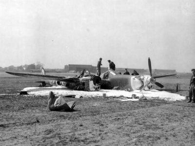 Crashed P-38J Lightning 42-67987 N2-P from the 383rd FS 364th Fighter Group 8th AF