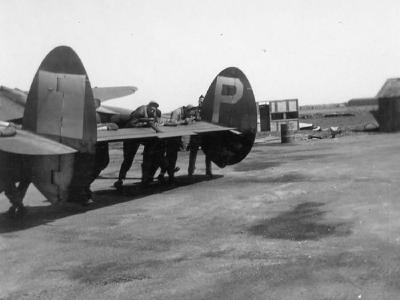 P-38J tail 55th FG 343FS England 1944 Under Repair