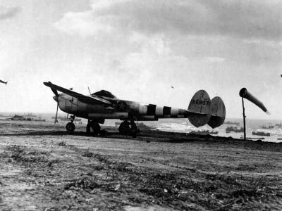 P-38J Lightning with D-Day stripes