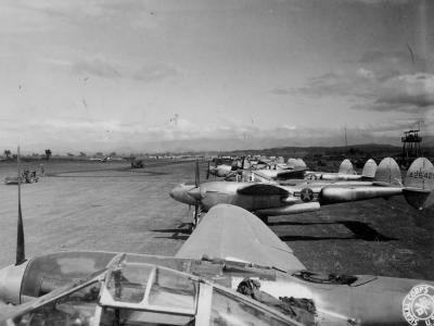 P-38L Lightnings at Hill Airdrome Mindoro Philippines 1944 475th Fighter Group