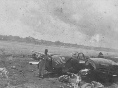 P-38 Crash Landed American Flag Nose Art Pacific