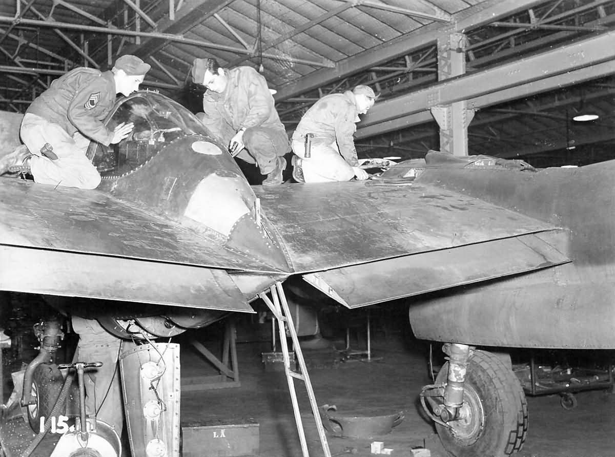 P-38 Lightning Maintenance Burtonwood England rear 2