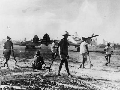P- 38 Lightnings on Captured Lingayen Airstrip on Luzon 1945