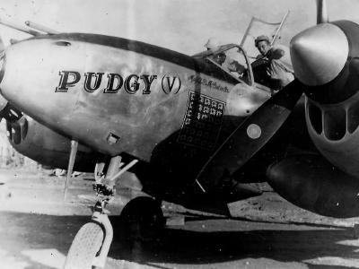 P-38 Lightning Nose Art PUDGY V pilot Thomas McGuire